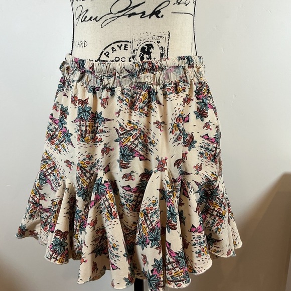 Rock & Roll Denim Tropical Print Ruffle Mini Skirt Elastic Waist L - Picture 3 of 7